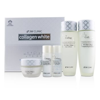 3W Clinic Collagen White Skin Care Set: Softener 150ml + Emulsion 150ml + Cream 60ml + Softener 30ml + Emulsi 30ml
