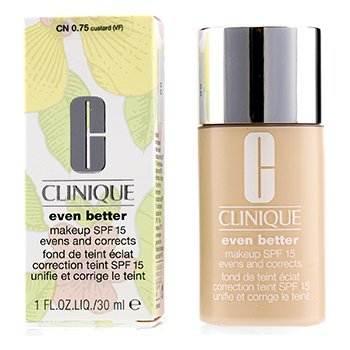 Clinique Bahkan Makeup SPF15 yang Lebih Baik (Kombinasi Kering untuk Kombinasi Berminyak) - CN 0,75 Custard (Even Better Makeup SPF15 (Dry Combination to Combination Oily) - CN 0.75 Custard)