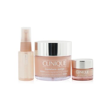 Clinique Moisture Surge Set: Moisture Surge 100H 125ml+ Semua Tentang Mata 15ml + Moisture Surge Face Spray Thirsty Skin Relief 30ml (Moisture Surge Set: Moisture Surge 100H 125ml+ All About Eyes 15ml+ Moisture Surge Face Spray Thirsty Skin Relief 30ml)