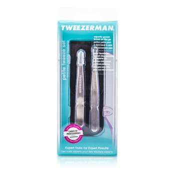 Tweezerman Petite Tweeze Set: Slant Tweezer + Point Tweezer - (Dengan Casing Kulit Hitam) (Petite Tweeze Set: Slant Tweezer + Point Tweezer - (With Black Leather Case))