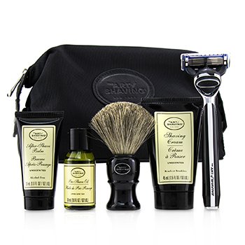 Empat Elemen Set Cukur Sempurna dengan Tas - Unscented: Pre Shave Oil + Shave Crm + A / S Balm + Brush + Razor