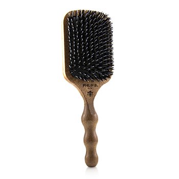 Sikat Rambut Dayung (Pegangan Cetak Laser Mahoni Dipoles, Bulu Babi Hutan + Kristal Nilon)