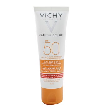 Vichy Modal Soleil Anti-Penuaan 3-In-1 Nutrisi Harian Antioksidan Sun Care SPF 50 - Anti-Keriput, Elastisitas, Cahaya (Capital Soleil Anti-Ageing 3-In-1 Daily Antioxidant Sun Care SPF 50 - Anti-Wrinkles, Elasticity, Radiance)