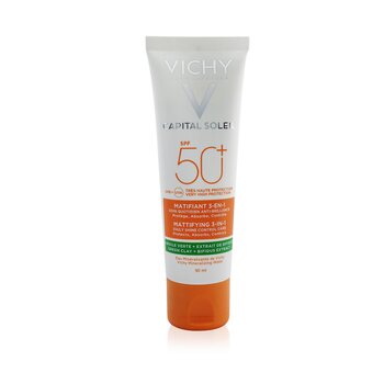 Vichy Capital Soleil Mattifying 3-In-1 Daily Shine Control Care SPF 50 - Melindungi, Menyerap, Mengontrol (Capital Soleil Mattifying 3-In-1 Daily Shine Control Care SPF 50 - Protects, Absorbs, Controls)