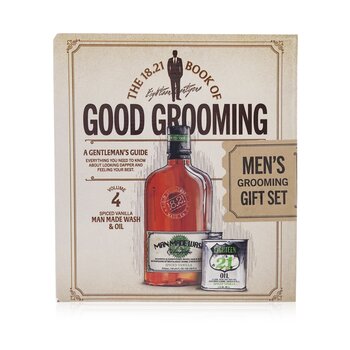 18.21 Man Made Book of Good Grooming Gift Set Volume 4: Spiced Vanilla (Cuci 532ml + Minyak 60ml) (Book of Good Grooming Gift Set Volume 4: Spiced Vanilla (Wash 532ml + Oil 60ml))