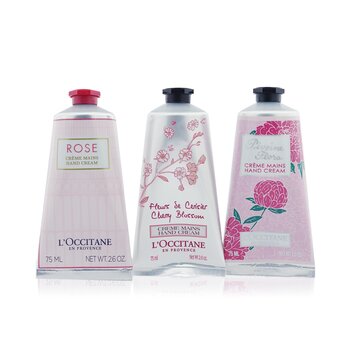 LOccitane Koleksi Hand Cream Bunga Pink: Pivoine Flora + Rose + Cherry Blossom (Pink Flowers Hand Cream Collection: Pivoine Flora + Rose + Cherry Blossom)