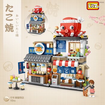 Loz LOZ Mini Block – Toko Takoyaki Gaya Jalanan Jepang (LOZ Mini Blocks - Japanese Street Style Takoyaki Shop Building Bricks Set)