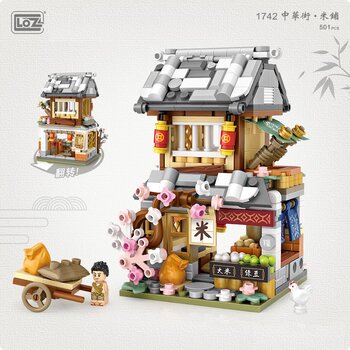 Loz Seri Jalan Cina Kuno LOZ - Toko Beras (LOZ Ancient China Street Series - Rice Shop Building Bricks Set)