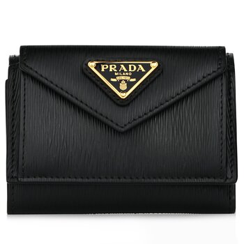 Prada 1MH021 dompet lipat tiga timbul kulit unisex (unisex leather embossed tri-fold wallet 1MH021)