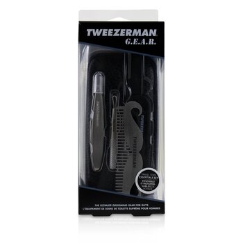 G.E.A.R. Alat Perjalanan Penting Set: Mini Slant Tweezer + Alat Perawatan Kulit Mini + Sisir Kumis + Pisau Cukur Lipat Presisi + Tas